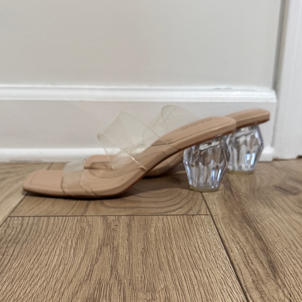 Aldo Transparent and Tan Block Heels